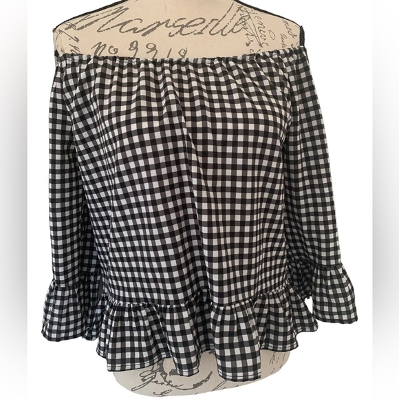Sanctuary Gingham Off the Shoulder Blouse Size XS - Picture 2 of 7